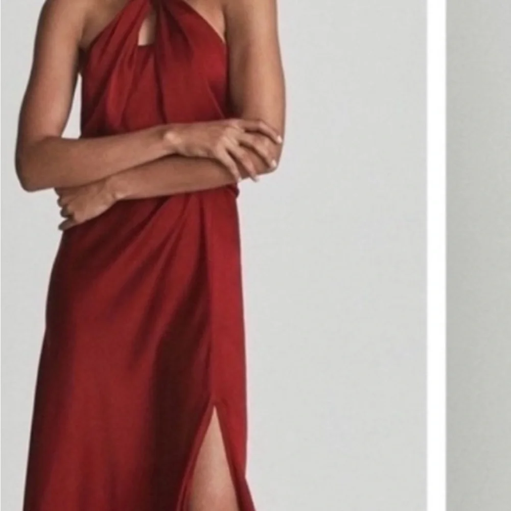 Red Sleeveless Halter Sundress with Slit - Picture 1 of 6